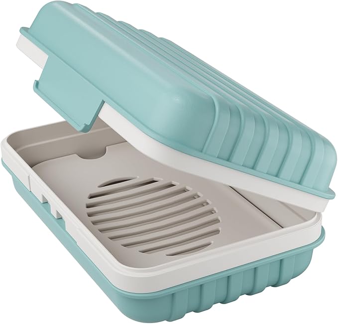 Quatish Bar Soap Holder Dish 1 Pack for Shower, Travel Soap Case with Lid for Gym, Camping Essentials, Hiking, Travel Size Toiletries, Portable, Leakproof, Blue