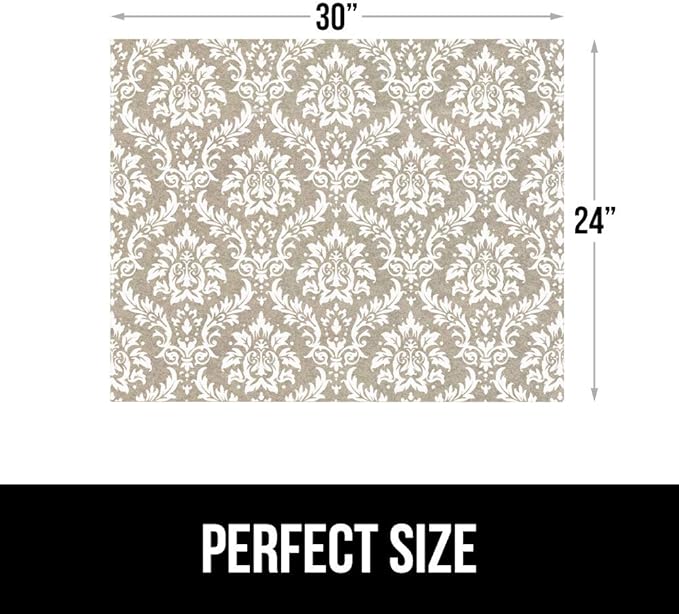 GORILLA GRIP LeakGuard Non-Adhesive Under Sink Mat for Kitchen Cabinet, Waterproof Quick Dry Shelf Liner, Durable Absorbent Felt Mats for Bathroom Sinks, Cabinets, Dresser, 24x30 Damask Taupe Cream