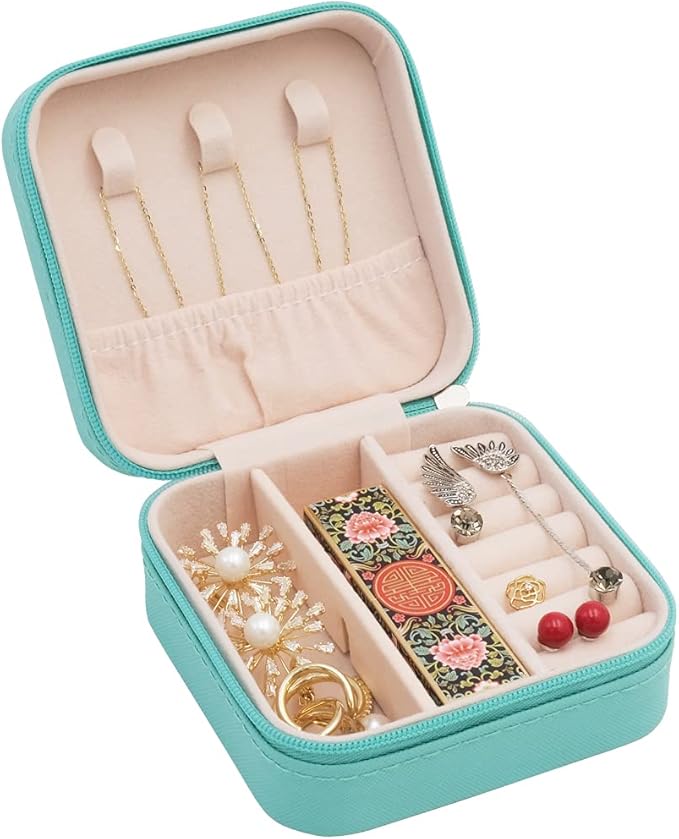 Mini Jewelry Travel Case, Small Portable Jewellry Organizer Box Portable Display Storage Box for Rings Earrings Necklaces, Gifts for Girl, Women, Wedding, Birthday,New Year,Christmas Gifts (Blue)