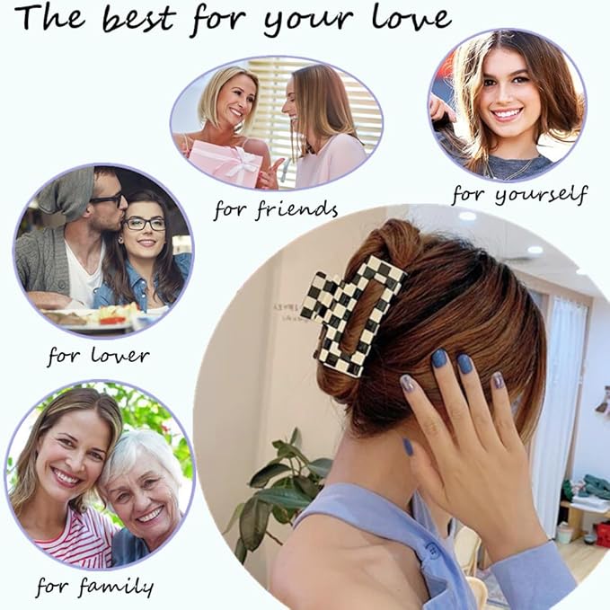 Womens Checkered Hair Clip Large Checkered Claw Clips Black And White Jaw Clip,2pack