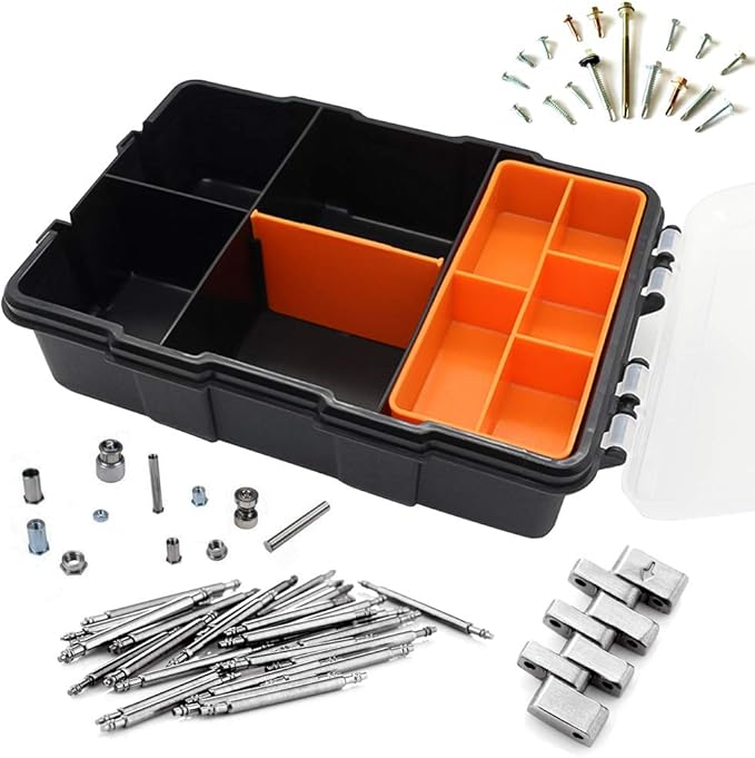 Small Tool Parts Box, Plastic Tool Storage Case, Home Hardware Organizer with Removable Dividers, Small Toolbox for Nails, Screws, Nuts and Bolts, 10-Compartment