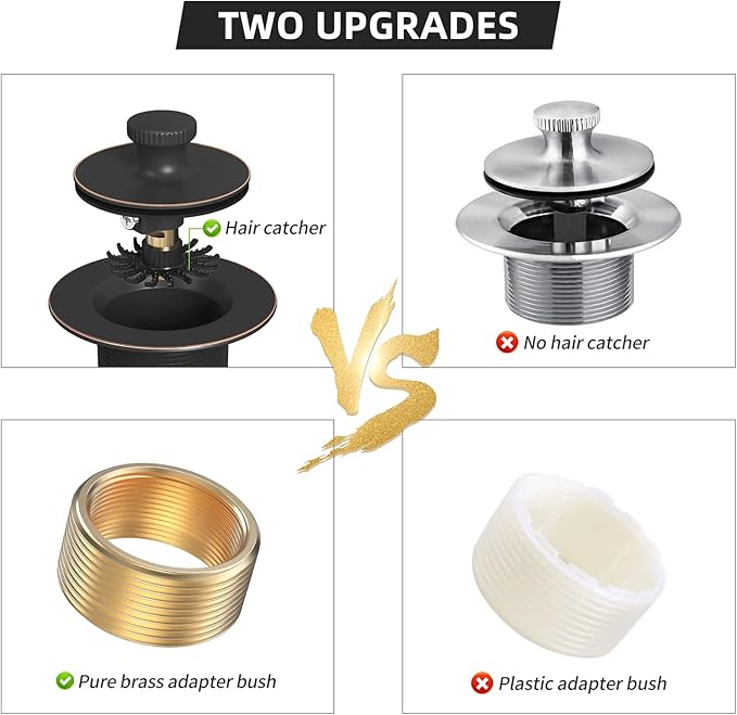 Oil Rubbed Bronze Tub Drain Trim Set Conversion Kit Assembly，All Brass Lift & Turn Bathtub Drain Replacement Trim Kit with Two-Hole Overflow Faceplate and Universal Fine/Coarse Thread