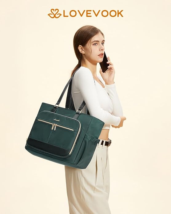 LOVEVOOK Lunch Tote Bag for Women, Work Bag with Insulated Lunch Compartment, Laptop Bag, Large Lunch Bag for Teacher, Daily