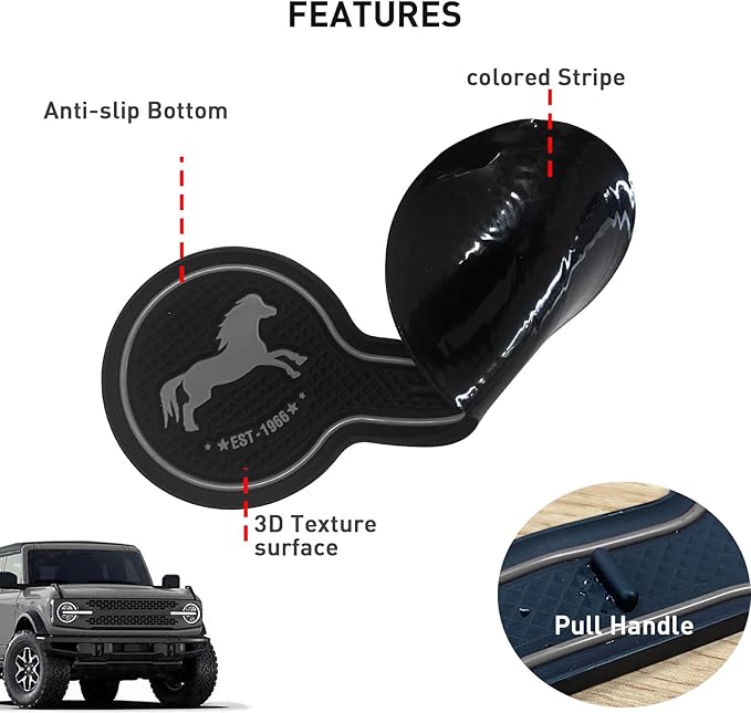 Car Cup Holder Coaster Compatible with Ford Bronco Offroad 2021-2025, Silicone Car Decorative Water Coaser, Bronco Car Accessories (Grey)