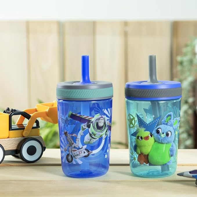 Zak Designs Kelso 15 oz Tumbler Set (Toy Story 4 - Woody & Buzz 2pc Set) Toddlers Cup Leak-Proof Screw-On Lid with Straw Made of Durable Plastic and Silicone, Perfect Bundle for Kids