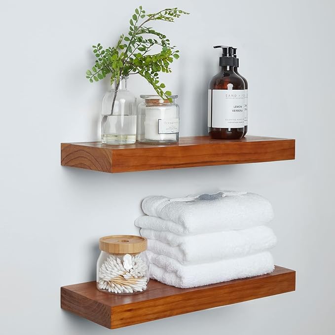 Homeforia 18 inch Floating Shelf Oak, High-End Solid Real Wood 18-inch Long Floating Shelves for Wall Mounted, Honey Oak Wooden 18-inch Floating Shelves, Heavy Duty Bracket, 18 X 6.5 X 1.75 inch, Set of 2
