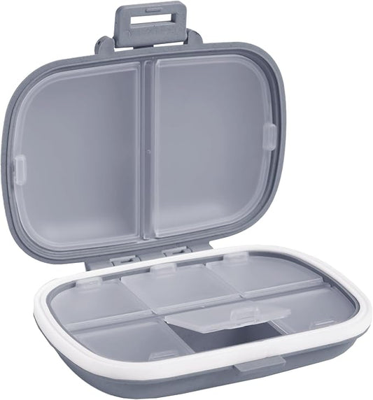 Holii Travel Pill Organizer, 8 Compartments Portable Pill Case, Daily Pill Box to Hold Vitamins, Small Pill Container for Pocket Purse Medicine Organizer（Gray）
