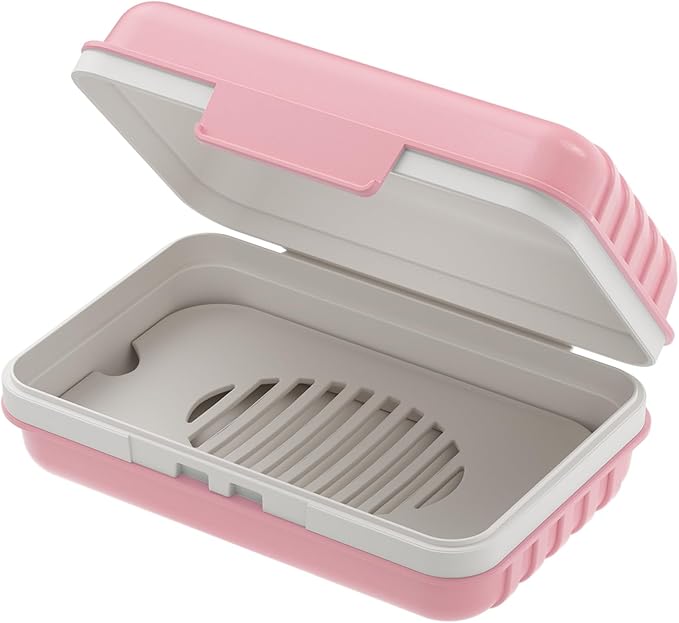 Quatish Bar Soap Holder Dish 1 Pack for Shower, Travel Soap Case with Lid for Gym, Camping Essentials, Hiking, Travel Size Toiletries, Portable, Leakproof, Pink