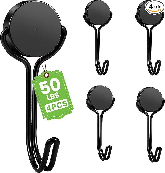 Magnetic Hooks 50LBS 2026 Cruise Ship Essentials Heavy Duty Magnet Hook for Cruise Cabins Strong Swivel Magnets with Hook for Hanging Refrigerator Classroom Home Kitchen Grill 4 Pack-Black