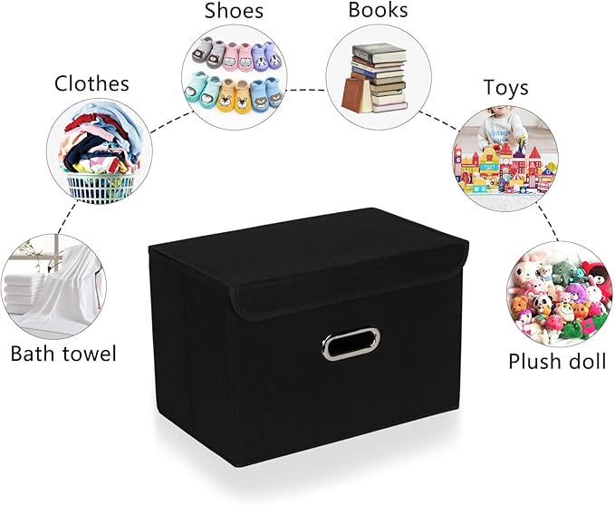 1-Pack Large Collapsible Storage Bins with Lids,Fabric Storage Cubes Organizer for Shelves,Closet,Nursery,Foldable Cube Storage Baskets with Handles,Home Boxes (14.9"x9.8",Black)