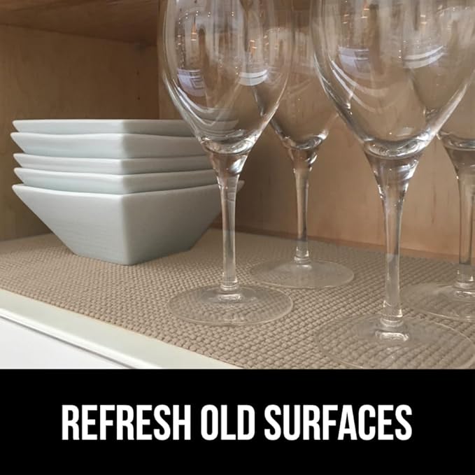 GORILLA GRIP powerGRIP Drawer Shelf and Cabinet Liner, Thick Strong Hold, Non-Adhesive Liners Protect Kitchen Cabinets and Cupboard, Bathroom Drawers, Easy Install, Breathable Mat, 20" x20', Beige