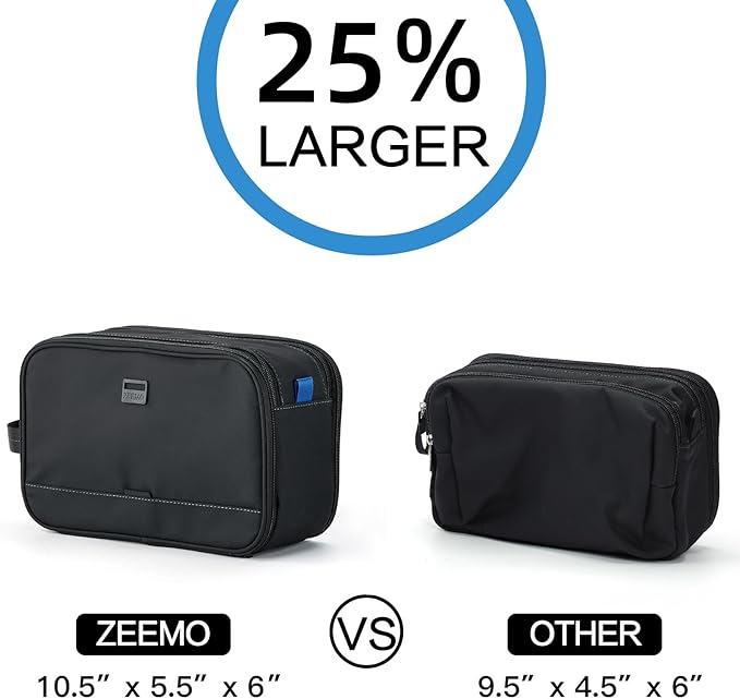 ZEEMO Travel Toiletry Bag for Men, Medium Water-Resistant Double-Sided Full-Open Dopp Kit, Versatile Organizer for Shower and Hygiene Accessories, Bathroom Essentials, Cosmetics, Black