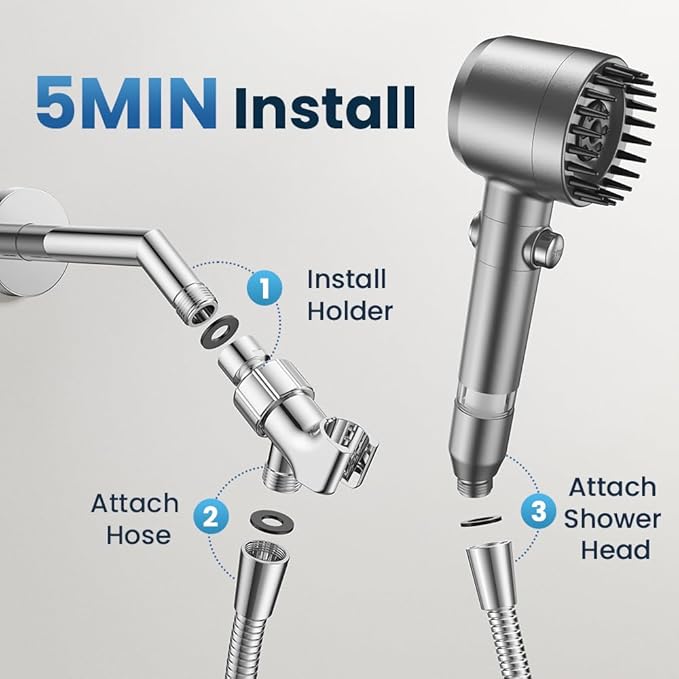 JOMST Filtered Shower Head with Handheld,High Pressure Shower Head 4 Spray Modes,ShowerHead with ON/OFF Switch for Pets,Built-in Power Wash to Clean Tub,Shower Heads Combo with Stainless Steel Hose