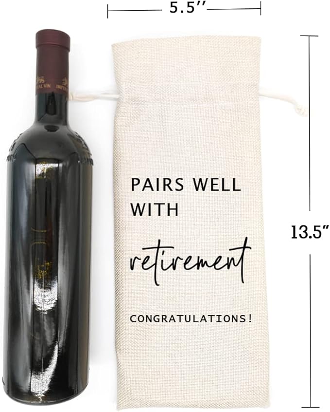 Socive Retirement Wine Bag, Retired Gifts Wine Bags, Pairs Well With Retirement, Gift for Him or Her, Leaving Gift for Colleagues Best Friends Coworkers Boss Nurse Teachers