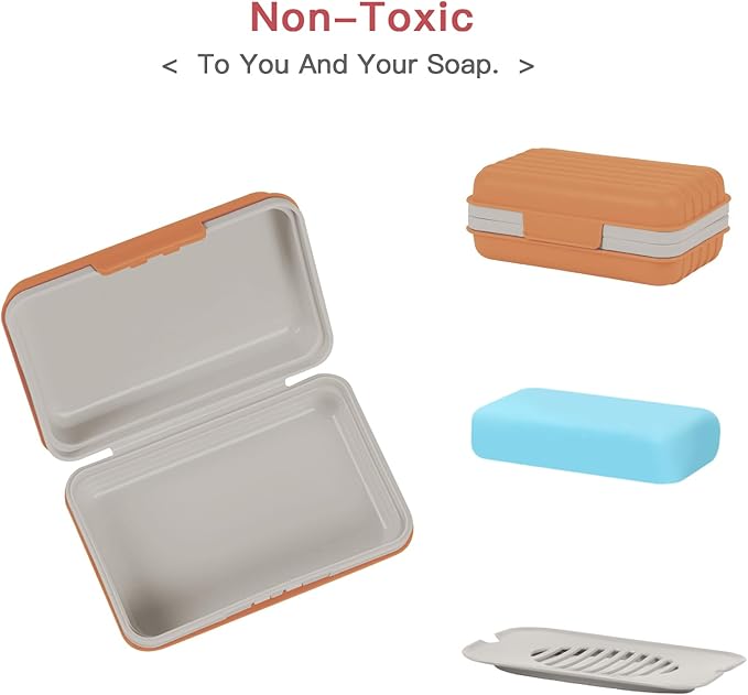 Quatish Bar Soap Holder Dish 1 Pack for Shower, Travel Soap Case with Lid for Gym, Camping Essentials, Hiking, Travel Size Toiletries, Portable, Leakproof, Orange