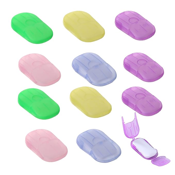 XXYXXY 12 Boxes (240 Sheets) Portable Disposable Travel Hand Soap Sheet Paper Hand Wash Bath Paper Soap Sheet (Random Color)