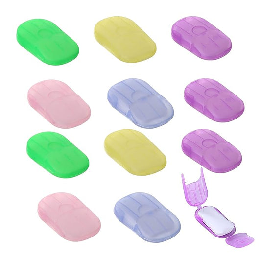 XXYXXY 12 Boxes (240 Sheets) Portable Disposable Travel Hand Soap Sheet Paper Hand Wash Bath Paper Soap Sheet (Random Color)
