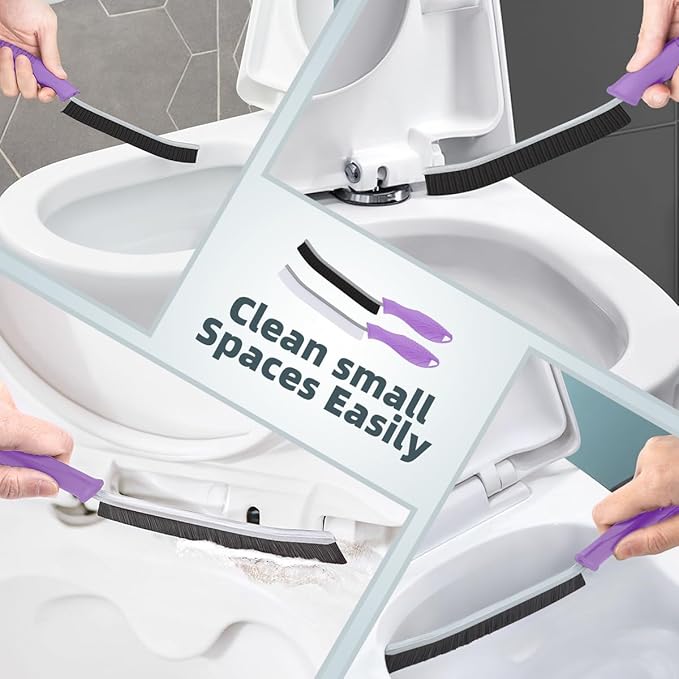 TQRR Toilet Brush, 2 Pcs Bathroom Cleaning Brush, Toilet Scrubber, Deep Toilet Bowl Brush with Hanging Hole, Multifunctional Gap Cleaning Brush, Bristles for Kitchen Sinks, Tub,Shower (6, Purple)
