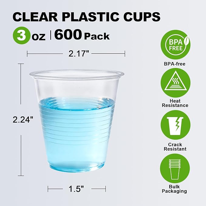 Lamosi 600 Count 3 oz Clear Plastic Cups, Disposable Small Mouthwash Cups for Party, Travel, Events