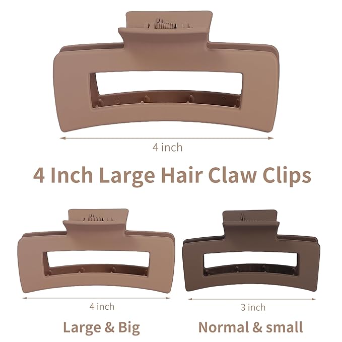12 Pcs Large Hair Claw Clips for Thick Hair, 4.1 x 2.1 x 1.2 Inch, Square Hair Clips Jumbo Jaw Clips, Bulk Hair Accessories for Women and Girls - Brown