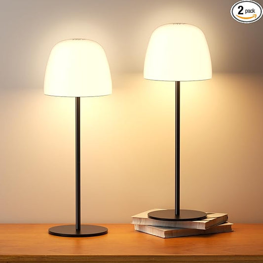 2 Pack Portable Cordless Table Lamp, 3 Color Stepless Dimming 5500mAh Rechargeable Battery Operated LED Desk Lamp, for Bedroom/Couple Dinner/Desk/Cafe/Dining Room/Terrace