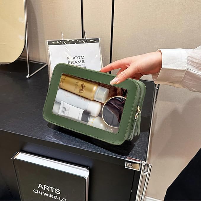 Clear Makeup Bag, Green Travel Makeup Pouch Toiletry Bag for Women Waterproof Small Cosmetic Bag Case Small Make Up Bag with Zipper Car Organizer Car Essentials for Women Men