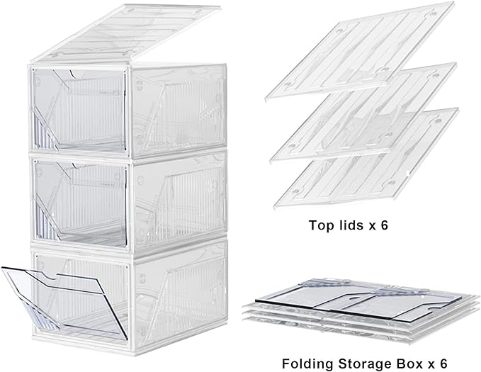 AWTATOS Shoe Boxes, 6 Pack Shoe Storage Organizers, Plastic Stackable Shoe Rack, Sneaker Containers, Toy Storage Bins for Entryway, Closet, Under Bed, Clear