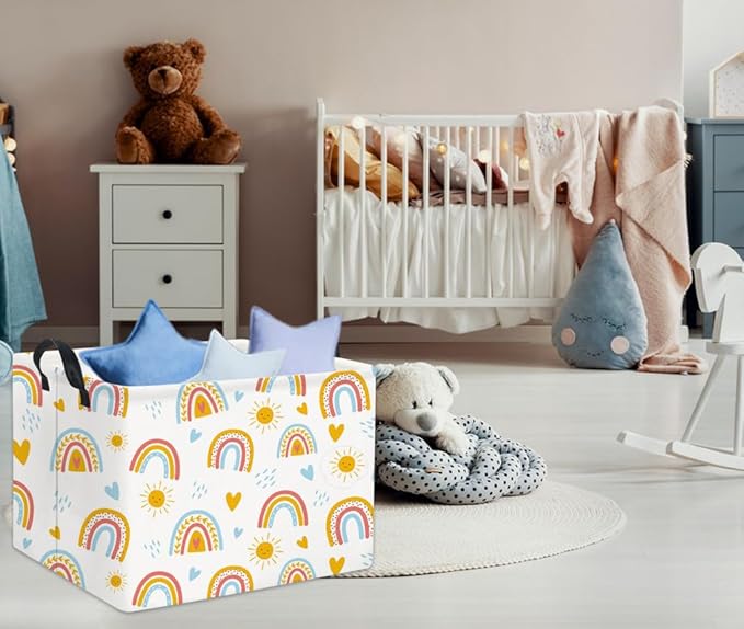Rectangular Kids Storage Basket for Home Kitchen Girls Cute Storage Bin Organizer Shelf Book Room Decor(Colorful Rainbow)