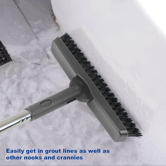 CELOX Heavy Duty Long Handle Scrub Brush, Tile Scrub Brush with Long Handle Stiff Bristles for Cleaning (Gray)
