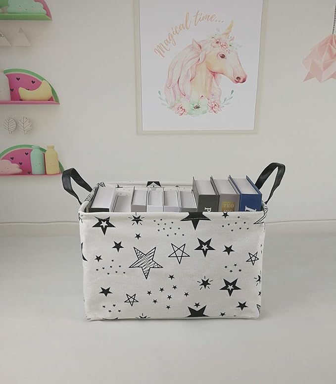 KUNRO Rectang Storage Basket Gift Shelf Basket Storage Bin, Nursery Basket Organizer Box for With Handles for Room Deco (Star)