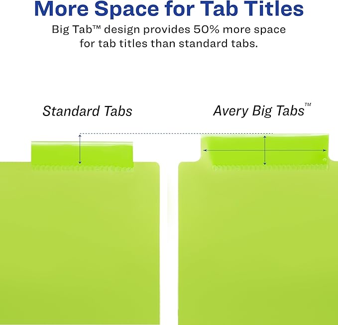 Avery Insertable Plastic Dividers for 3 Ring Binders, 8 Tabs per Set, Big Tabs, One Pocket, Multicolor Binder Dividers, Works with Sheet Protectors (11903)
