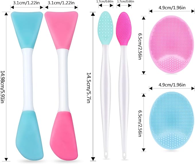 6pcs Silicone Face Brush Set, 2PCS Silicone Face Applicator Brush, 2PCS Exfoliating Lip Brush, 2PCS Silicone Face Cleaning Brushes Pad,Blackhead Face Exfoliator Skin Care Tool for Women Men