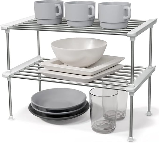 carrotez Cabinet Organizer Shelf, Set of 2 Stackable Kitchen Counter Shelves, Kitchen Cabinet Organizers and Storage, Pantry Storage Shelf Organizer, 15.7 x 7.8 x 6.1 - White