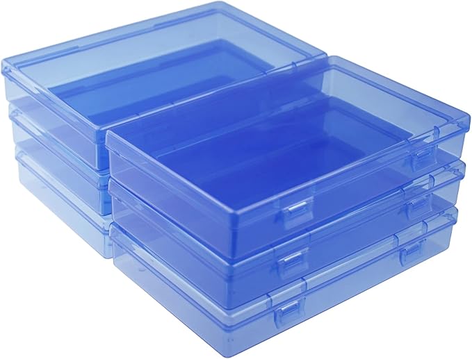 LJY 6 Pieces Rectangular Empty Mini Clear Plastic Organizer Storage Box Containers with Hinged Lids (7.1 x 4.3 x 1.2 inch, Blue)