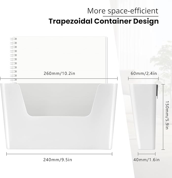 YOHOM Adhesive File Holder Plastic Document Folder Door No Drilling Mount Mail Magazine Organizer A4 Filing Envelopes Folder, Office Wall Mount Single Pocket (WHITE, 5 PCS)