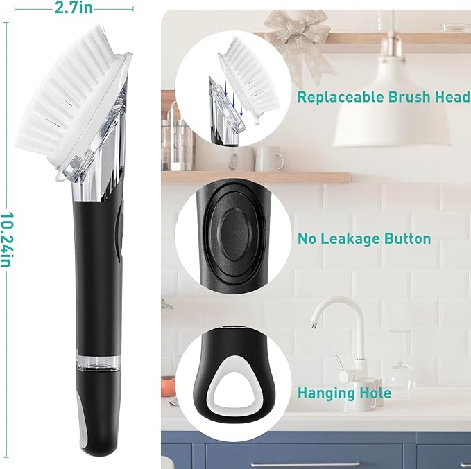 Soap Dispensing Dish Brush, Dish Scrub Brush with Soap Dispenser, Dish Soap Brush for Dishes, Pans, Sink, Pots