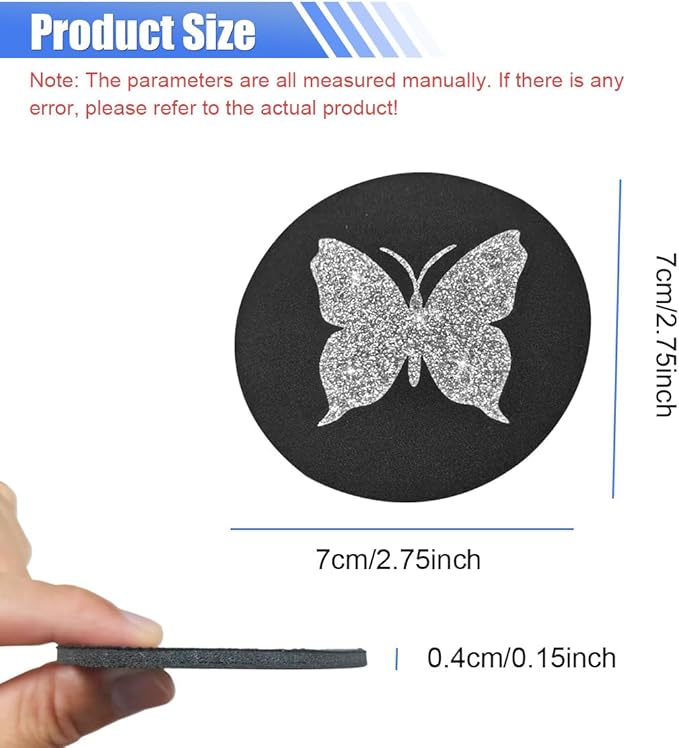 2PCS Bling Butterfly Car Coasters, 2.75'' Anti Slip Insert Cup Holder Coaster, Rhinestone Vehicle Cup Holder Decoration Pad, Universal Auto Interior Drink Water Bottle Mat Accessory (Sliver)