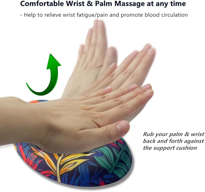 BRILA Ergonomic Memory Foam Mouse Wrist Rest Support Pad Cushion for Computer, Laptop, Office Work, PC Gaming - Massage Holes Design - Wrist Pain Relief (Vibrant Plants)