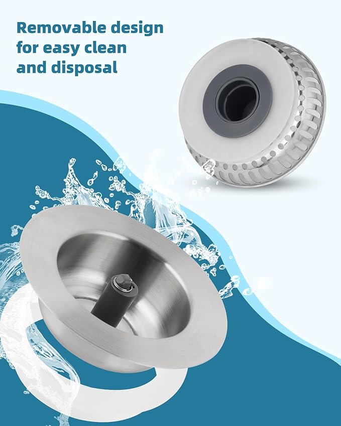 Hygie Rinse All Metal Sink Drain Strainer for Kitchen Sink 2PACK Pop Up 3-in-1 Sink Stopper Drainer with Additional 2pcs Strainers for US Standard 3-1/2 inch Drain Filter, Anti-clog