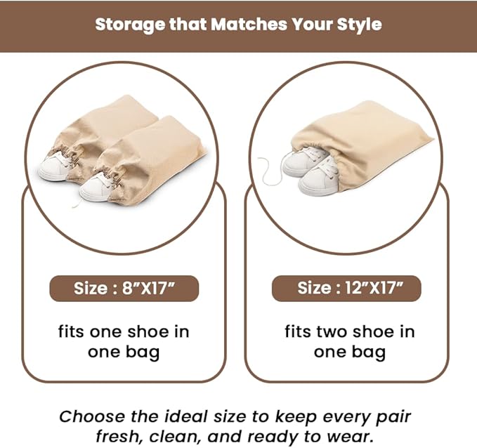 LFH Cotton Shoe Storage Bags with Drawstring, Dustproof Breathable Reusable Organizer, Perfect For Travel, Dorm, Hotel, College, Gym, Easy to Carry, 8"x17" (Pack of 2) - Natural Thanksgiving