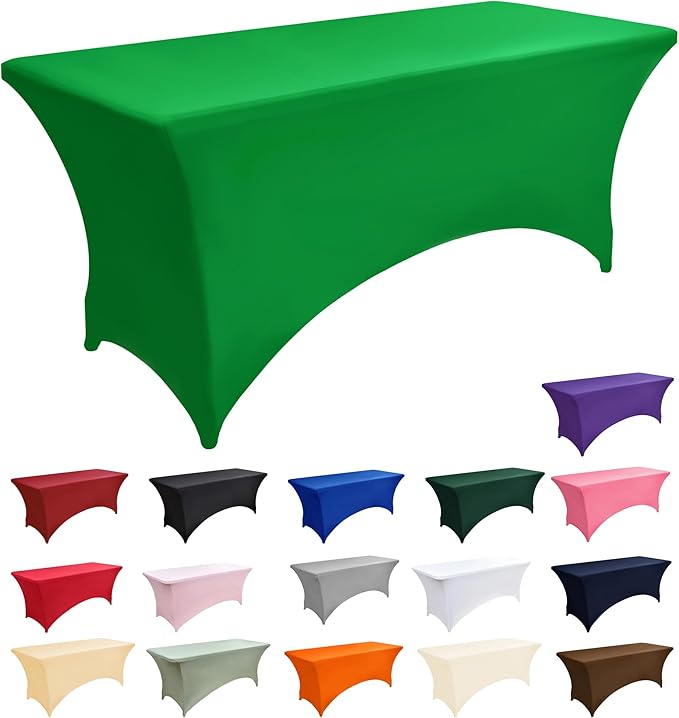 ZarzaaSik 6-Pack 6ft Spandex Table Covers for Rectangle Standard Folding Tables - Wrinkle Resistant Stretch Tablecloths - Ultimate Fitted Table Protector for Parties, Trade Shows, Wedding