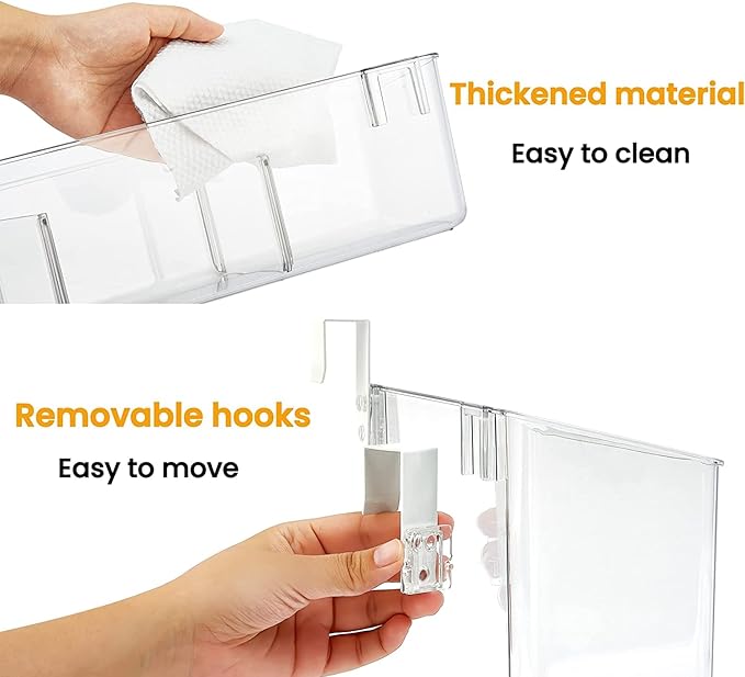 Vacane Plastic Over Cabinet Door Organizer with Removable Hooks, Clear Hanging Baskets for Organizing Over the Cabinet Organizer Holder for Kitchen, Pantry, Bathroom-Hang Outside or Inside Door-S