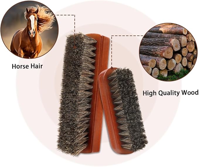 Shoe Brush, 2 Pcs Horsehair Shoe Brush Shoe Cleaning Brush Boot Brush for Leather, Shoe Brushes Shoe Shine Brush Brush Shoe Polish Brush for Cleaning and Care Leather Shoes Clean Dauber Applicators