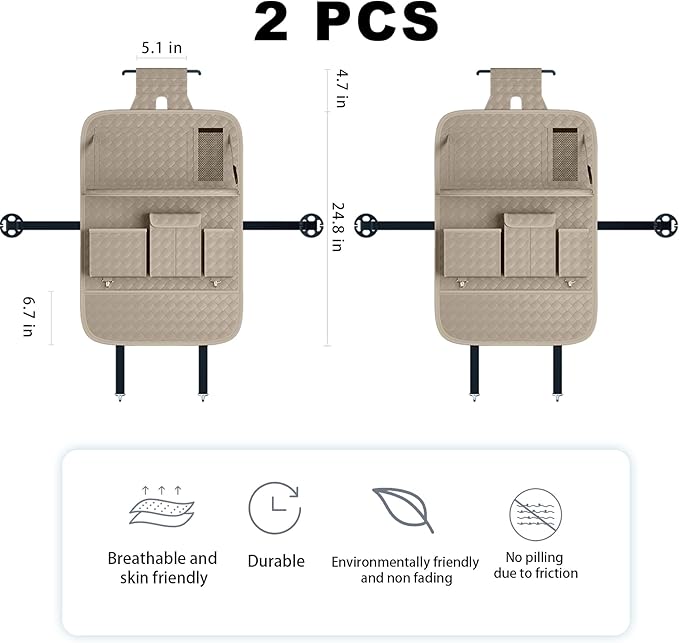 XDV Car Seat Organizers, Multi-functional Back Seat Protectors, Storage Pouches, and Tray Holders (for Cars, Kids, Seat Back and Rear Seats) (Woven Beige, 2 Pcs)