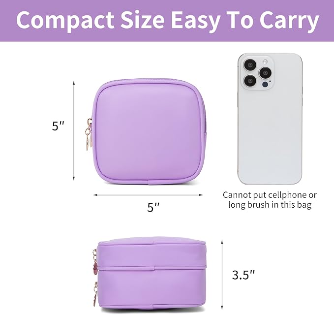 2PCS Small Makeup Pouch, Double Zipper Cosmetic Bag, Travel Makeup Bag, Cute Makeup Bag for Purse, Mini Toiletry Bag (Blue+Lilac)