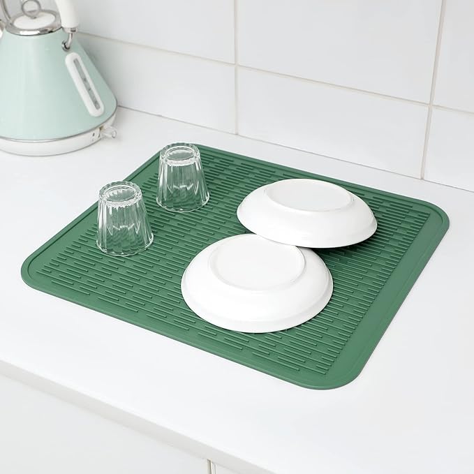 MicoYang Silicone Dish Drying Mat for Multiple Usage,Easy clean,Eco-friendly,Heat-resistant Silicone Mat for Kitchen Counter or Sink,Refrigerator or Drawer Liner Green 2XL 24 inches x 18 inches