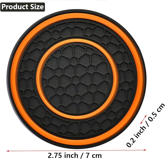 Car Cup Coaster Universal Automotive Waterproof Non-Slip Cup Holders Sift-Proof Spill Holder Car Interior Accessories 2 Pack Black & Orange