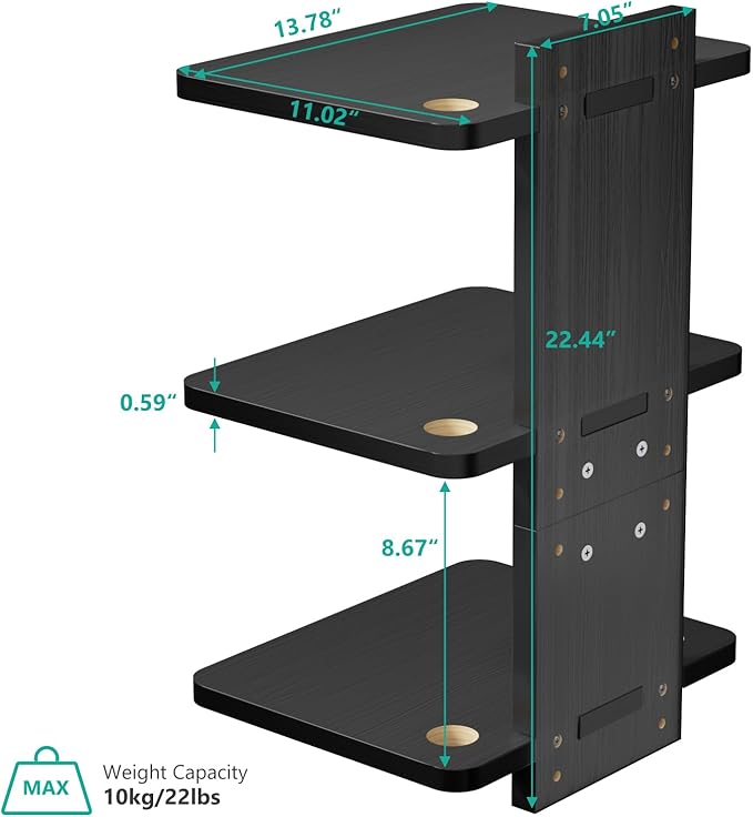 WALI Floating TV Shelf, 3 Tier Projector Shelf for DVD Players, Routers, Game Consoles, Cable Boxes, Living Room Decor Accessories, Wall Mount Shelves Holds Up to 22lbs (CS303NB), 3-Shelf, Black