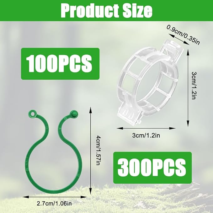 400 Pcs Plant Support Clips, 2 Types in 1 Pack, Plastic Garden Clips for Tomato, Grape, Cucumber, Vine Plants, Reusable Plant Clips for Climbing Plants (Green White)