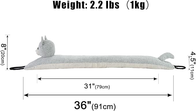 Marwood Under Door Draft Stopper Decorative Wind Stopper 36 inch for Door & Window, Weighted Animal Air Draft Stopper Snake Noise Blocker for Bottom of Door with Hanging Loops - Grey Cat